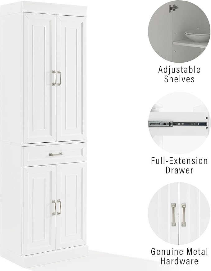 Crosley Furniture Stanton Pantry Storage Cabinet with Shelves, Kitchen, Dining, or Laundry Room, White