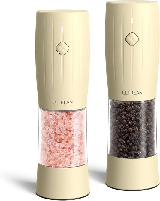 Ultrean Electric Salt and Pepper Grinder Set, Rechargeable Salt and Pepper Shakers, 6 Adjustable Coarseness, LED Light, Kitchen Gadget & Christmas Gifts, Cream