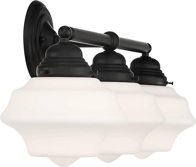 Possini Euro Design Astrid Modern Wall Light Black Metal Hardwired 27 1/4" 3-Light Fixture Opal White Glass Shade for Bedroom Bedside Bathroom Vanity Living Room Hallway Dining House Home Kitchen
