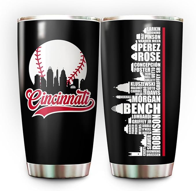 Legends Cincinnati Baseball City Skyline Tumbler - Coffee Mug Insulated Tumbler With Lid - Mother's Day, Father's Day, Birthday, Christmas Gifts For Fans - 20 Oz| Stainless Steel