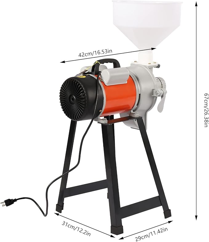 Electric Grain Mill Grinder, Flour Mill, 110V 2200W Commercial Corn Grinder Machine Feed Mill Wheat Grinder, Flour Mill Cereals Grinder with Funnel (Wet Grinder)