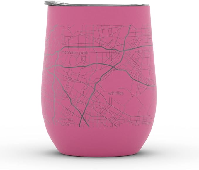 Well Told Engraved Los Angeles California Map Insulated Wine Tumbler, Etched Stainless Steel Cup (12 oz, Sunset Pink) City Map Insulated Tumbler, Custom Insulated Tumbler, Outdoor Drinkware