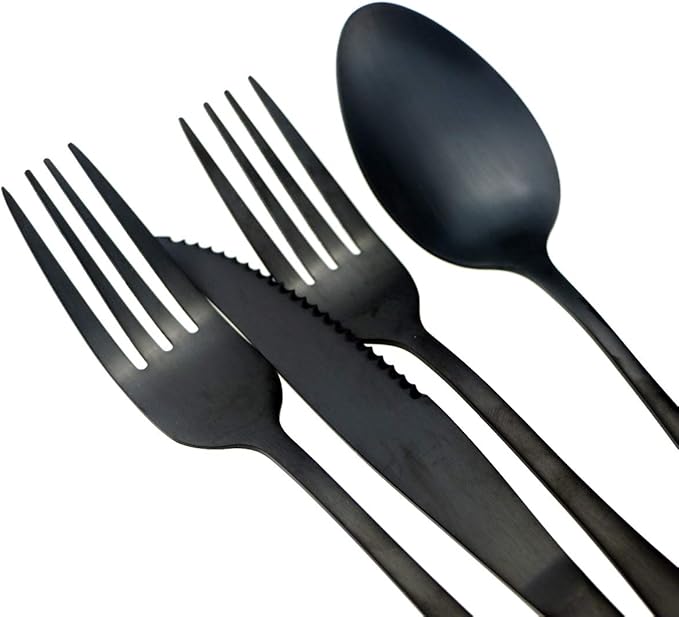 Black Reusable Utensils with Case Camping Travel Silverware Set,Portable Stainless Steel Cutlery Set - Matte Flatware Set Knife Fork Spoon Mirror Straws Chopsticks - for Office Lunch, Hiking, School