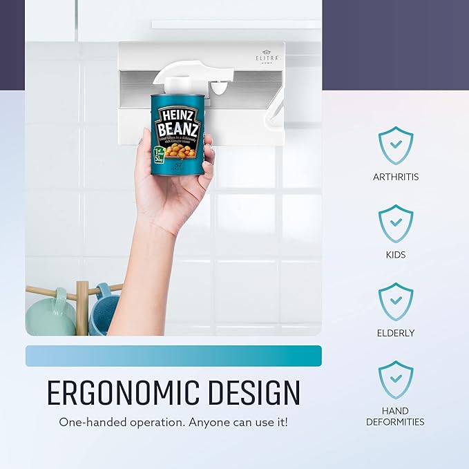 3 in 1 Under the Cabinet Electric Can Opener, Blade Sharpener, Bottle Opener, Under The Counter Mount, For Large And Small Cans (White)