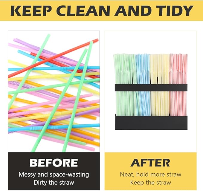Magnetic Straw Holder – Detachable, Fits All Straws, Prevents Water Buildup (Cabinet/Fridge Use), Sticks to Metal Surfaces – Dividers for No Mess, Dry Straw Storage (Black, Large)