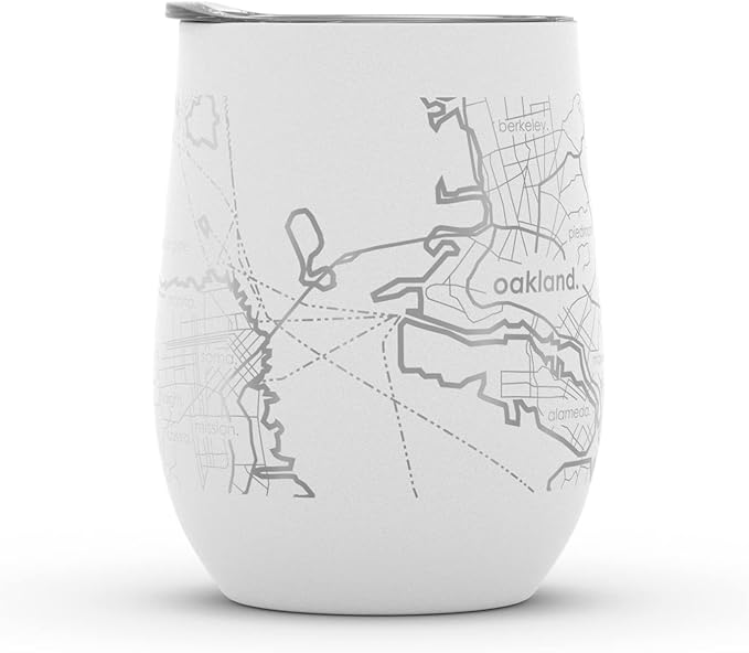 Well Told Engraved San Francisco California Map Insulated Wine Tumbler, Etched Stainless Steel Wine Tumbler (12 oz, White) City Map Insulated Tumbler, Custom Insulated Tumbler, Outdoor Drinkware