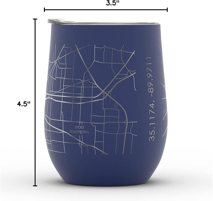 Well Told Engraved Memphis Tennessee Map Insulated Wine Tumbler, Etched Stainless Steel Cup (12 oz, Midnight Blue) City Map Insulated Tumbler, Custom Insulated Tumbler, Outdoor Drinkware