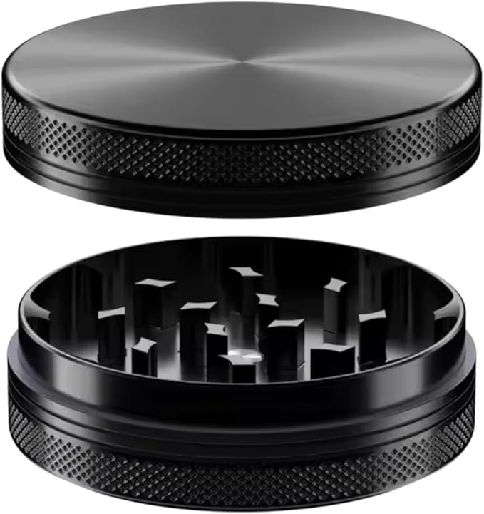 Herb Grinders. 2 Layer Grinder. 4 inch aluminum alloy metal. Top and Bottom Only. NO Screen Catcher. (2, Black, 4 inches)
