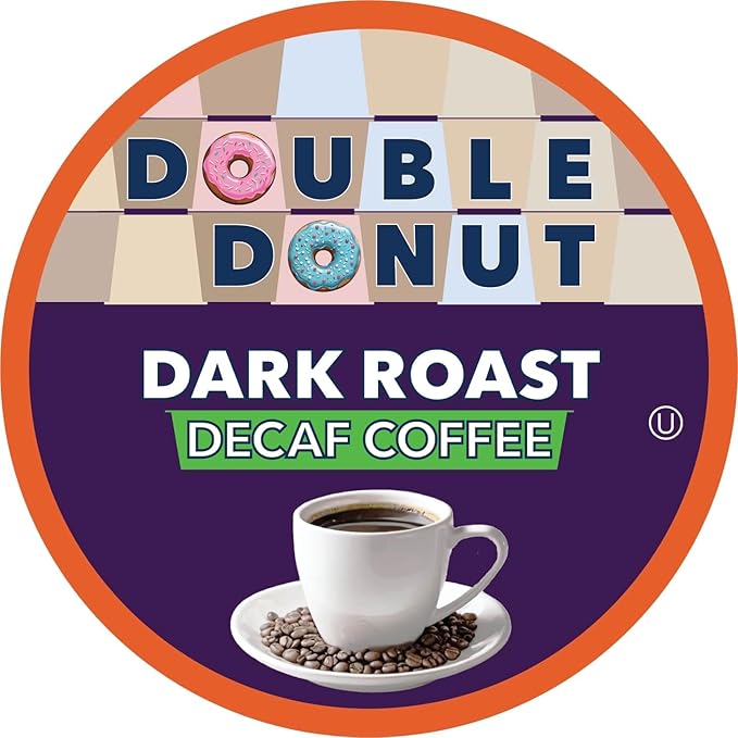Double Donut Coffee Decaf Extra Bold Blend Dark Coffee pods, Dark Roast Coffee, Compatible with Keurig K Cups Brewers, 72 Count