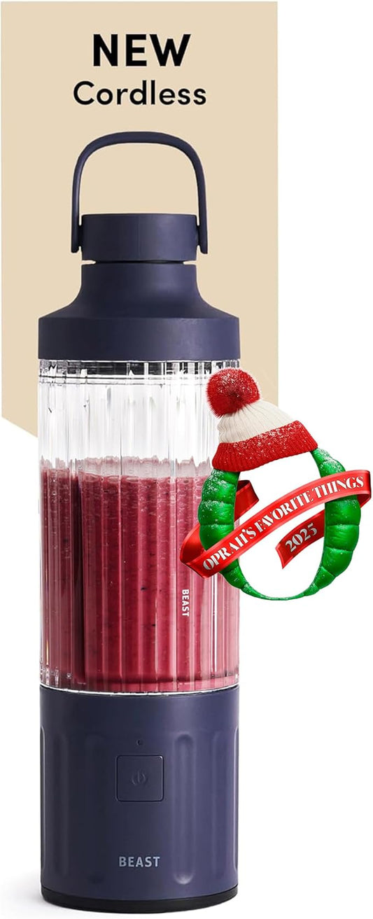 Beast GO Cordless, Premium Portable Blender for Shakes & Smoothies, 22oz Blending Vessel, Blends Ice & Frozen Fruit, Rechargeable USB-C Battery, Drinking Lid and Straw System (Navy)