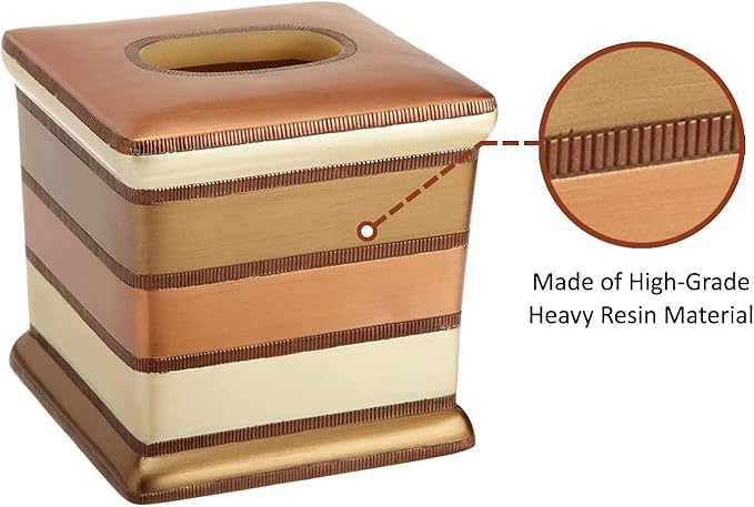 Zahari Home 2pc Contempo Luxury Bath Accessories Set Waste Basket & Tissue Box Modern Classic Contemporary Decorative Beautiful Designs Stylish Bathroom Accessories Set