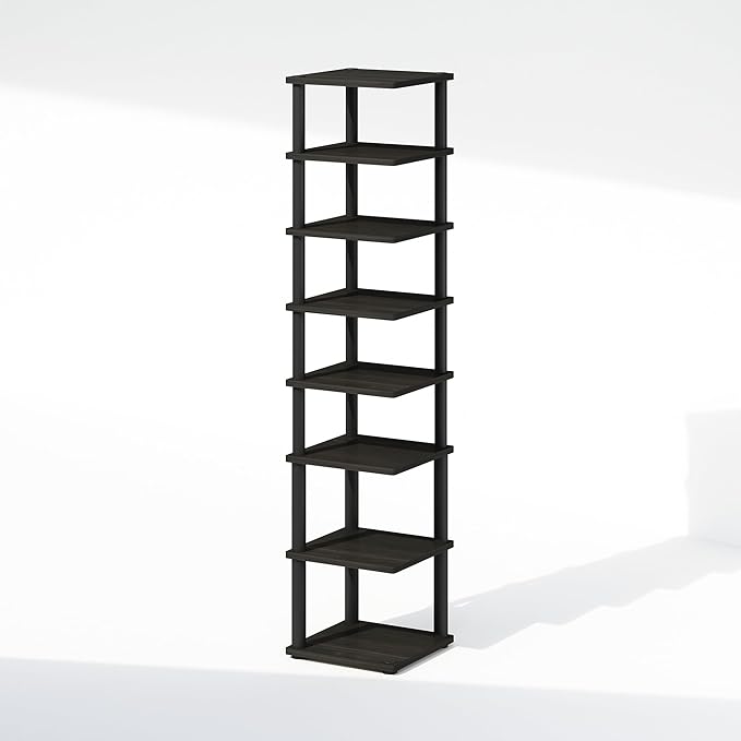 Furinno Turn-N-Tube Corner Shelf, 8-Tier Display Rack, Vertical Corner Storage Rack, Space Saving Organization and Storage, Entryway, Living Room, Closet, Espresso