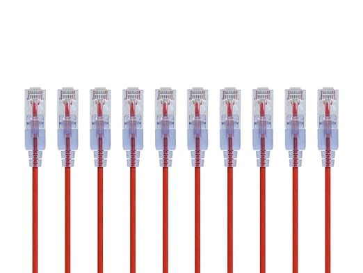 Monoprice Cat6A 2ft Red 10-Pk Patch Cable UTP 30AWG 10G Pure Bare Copper Snagless RJ45 SlimRun Series Ethernet Cable