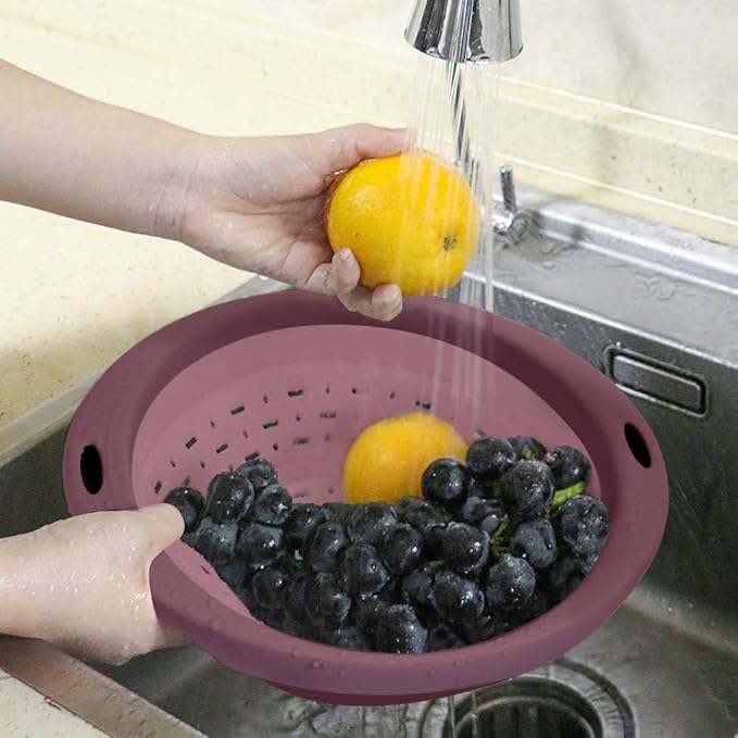 QiMH Collapsible Colander and Strainer, 5 Quart(1.25 gal) BPA Free & Dishwasher-safe Silicone Foldable Strainer, Heavey Duty Kitchen Drainer Basket for Pasta, Veggies and Fruits