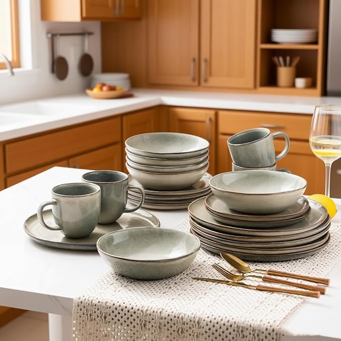 AmorArc Ceramic Dinnerware Sets,Handmade Reactive Glaze Stoneware Plates and Bowls Set,Highly Scratch Resistant | Dishwasher & Microwave Safe Dishes Set,Service for 4 (12pc)