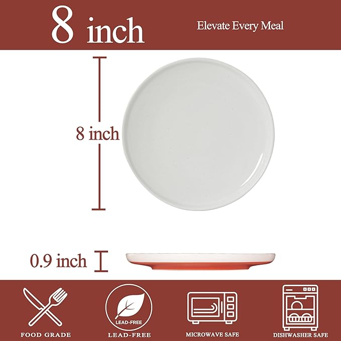 8-Inch Plates Set of 4, Dual Glaze Stoneware Plate, Microwave and Dishwasher Safe, Ceramic Plates for Salads & Desserts, Stardust Glaze White