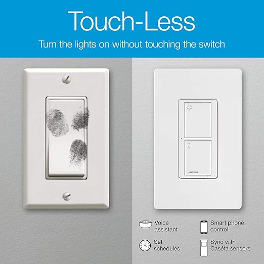 Lutron Caseta Original Smart Light Switch (Lutron Smart Hub Required), for Home, LED Lights, and Fans, 6 Amp, Single-Pole/3-Way, Neutral Required, PD-6ANS-WH, White