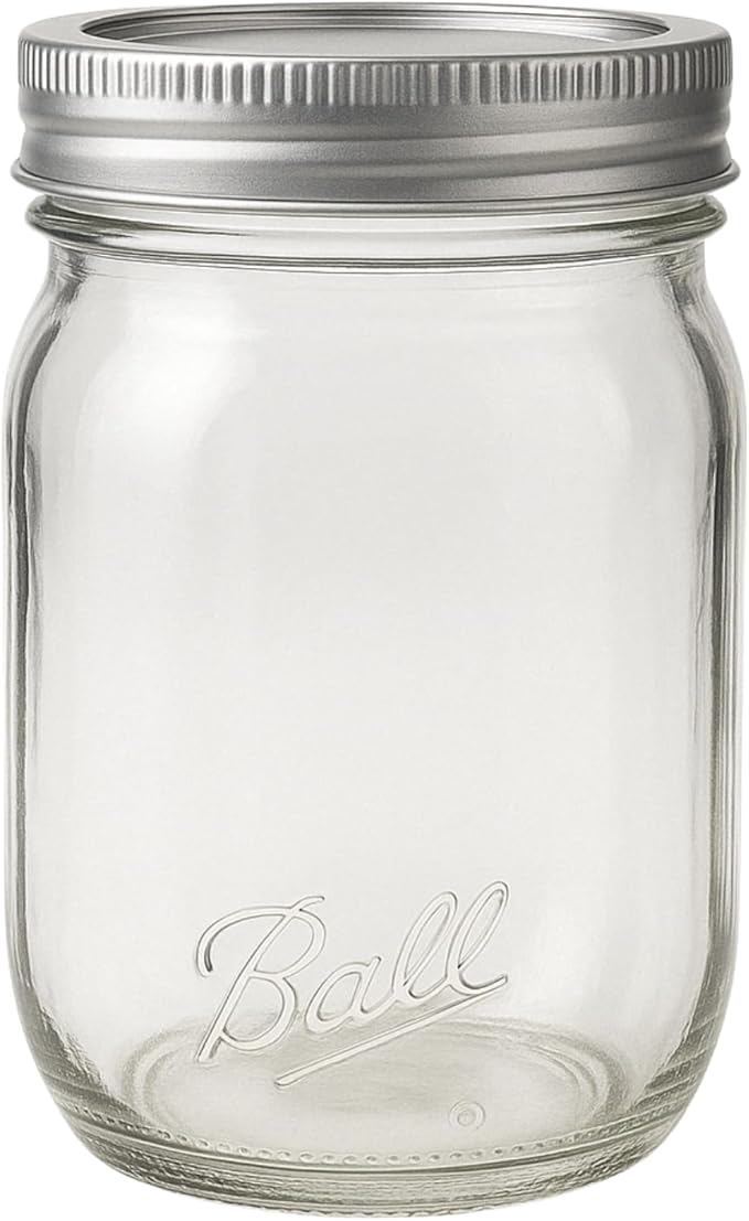 Ball Regular Mouth Easy Label Glass Mason Jars with Lids and Bands, Used for Canning, Pickling, Juice, Jam, Jelly, Pint Size 16 Ounce (Pack of 4)
