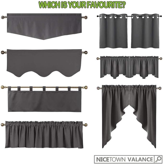 NICETOWN Half Window Pole Pocket Kitchen Tier Curtains- Tailored Scalloped Valance/Swags for Living Room/Thanksgiving (2 Panels, 36 X 36 Each Panel, Cappuccino)