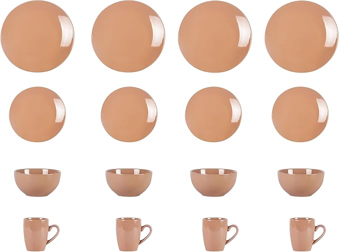 Color Wave Stoneware16pc Dinnerware Set, Beige