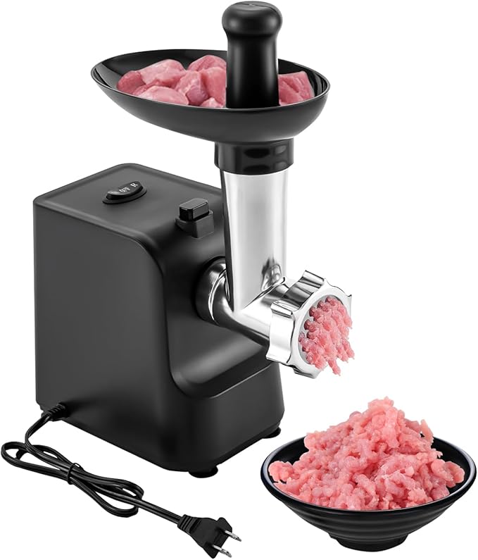 Meat Grinder, 1000W Electric Grinder For Meat with Attachments, Stainless Steel Sausage Maker Machine Kubbe Kit with 3 Grinding Plates Automatic Meat Grinder for Home & Kitchen (Black)