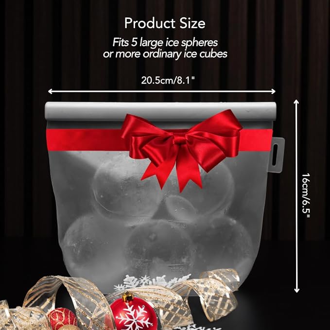 NAISU Clear Ice Silicone Storage Bag – Reusable Freezer Bag for Crystal-Clear Ice Balls & Cubes, Leakproof, Food-Grade, Ideal for Whiskey & Cocktails