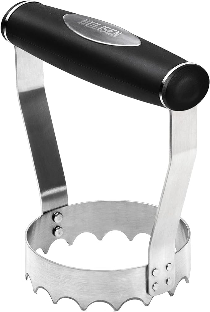 HULISEN Cutlery Serrated Food Chopper, 3 Inch Stainless Steel Manual Hand Chopper with Grip Handle & Serrated Tooth Edge, Handheld Chopper, Chop Cabbage, Egg, Nut, Ground Meat, Vegetable for Salad