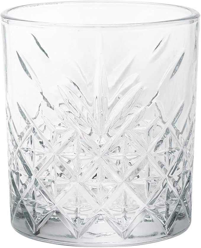 Restaurantware Timeless 12 Ounce Old Fashioned Glasses Set of 6 Etched Whiskey Glasses - Dishwasher-Safe Chip-Resistant Clear Glass Old Fashioned Glassware Lead-Free For Cocktails Or Beverages