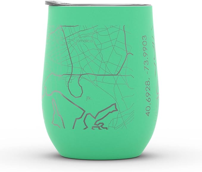 Well Told Engraved Brooklyn New York Map Insulated Wine Tumbler, Etched Stainless Steel Cup (12 oz, Sunday Green) City Map Insulated Tumbler, Custom Insulated Tumbler, Outdoor Drinkware
