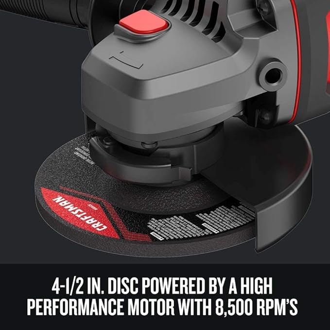 CRAFTSMAN V20 Cordless Angle Grinder Tool Kit, 4-1/2 inch, Battery and Charger Included (CMCG400M1)