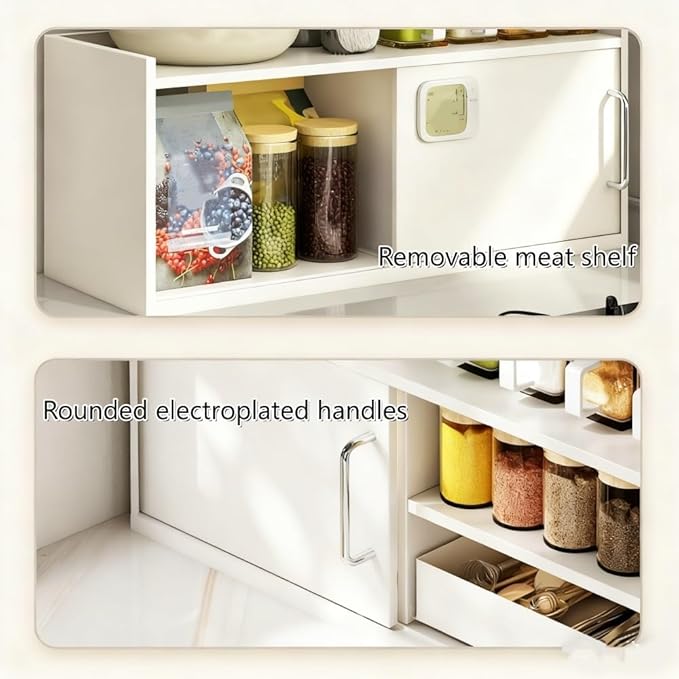 2-Tier Metal Spice Rack, Kitchen Countertop Organizer with Drawers, Tiered Coffee Mug Holder, Simple Coffee Bar Organizer with Sliding Door