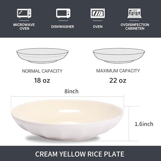 Set of 6 Dinner Plates 8 Inch, Yellow Porcelain Plates, Microwave Oven Dishwasher Safe Scratch Resistant (Yellow, 8 inch)