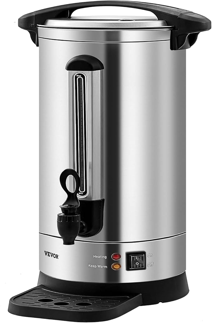 VEVOR Commercial Coffee Urn, 65Cups/9.75L Stainless Steel Large Coffee Dispenser, 1500W 110V Electric Coffee Maker Urn For Quick Brewing, Hot Water Urn with Water Gauge for Easy Viewing