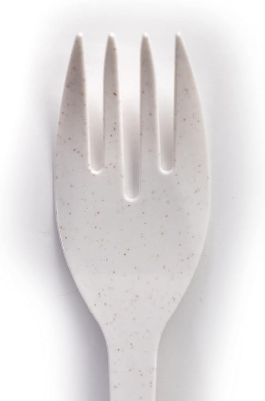 Eco Fork Open Stock, Bulk 12 Piece Set, White Reusable Bamboo
