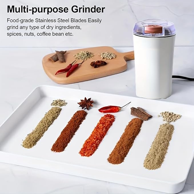 Electric Herb Grinder 200W Powerful Fast Grinding for Dry Spices Flower Buds with Brush, Easy On/Off One-Touch Push Button Powder Grinder Perfect For Herbs, Spices, Nuts, Grains and Coffee Beans