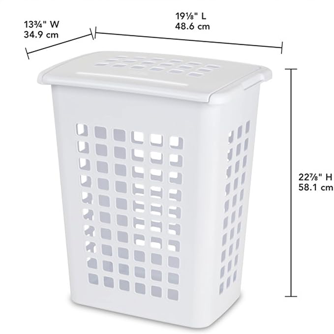 Sterilite Rectangular LiftTop Laundry Hamper with Lid, Handles to Easily Carry Clothes Between the Laundry Room and Bedroom, Plastic, White, 16-Pack