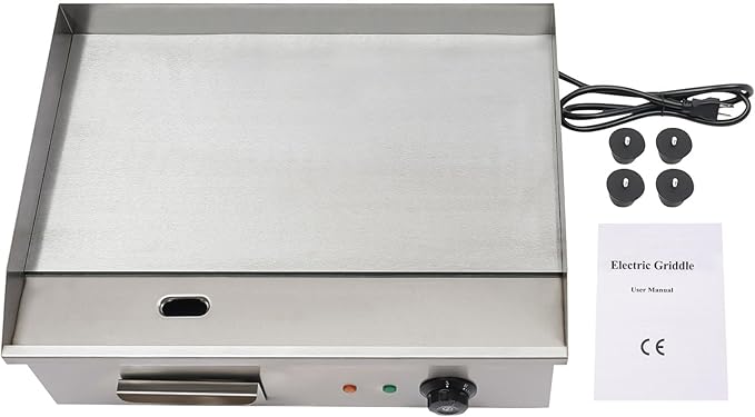 Electric Countertop Griddle Commercial BBQ Grill, Stainless Steel BBQ Flat Top Grill Hot Plate Countertop Electric Stove with Adjustable Thermostatic Control for Steak Kitchen (3KW Style B)