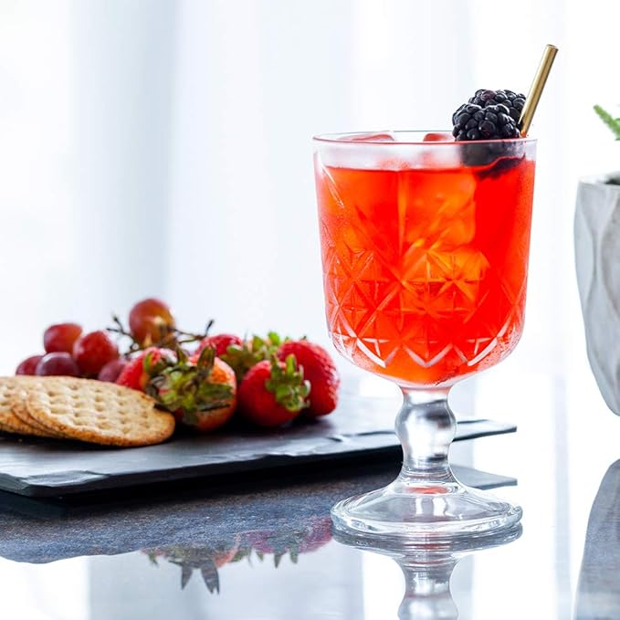 Restaurantware Timeless 11 Ounce Goblet Glasses Set of 12 Etched Cocktail Glasses - Stemmed Dishwasher-Safe Clear Glass Water Goblets Chip-Resistant For Whiskey Or Cocktails
