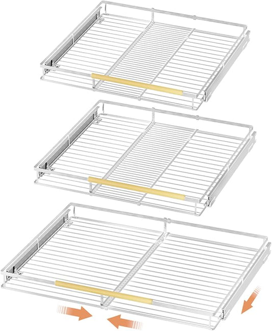 SANNO Expandable Pull Out Cabinet Shelves Organizer Sliding Shelf,Bottom-Mounted Slide Out Cabinet Organizer Expandable Shelf Drawer for Closet, Home, Kitchen, Bathroom(3pack)