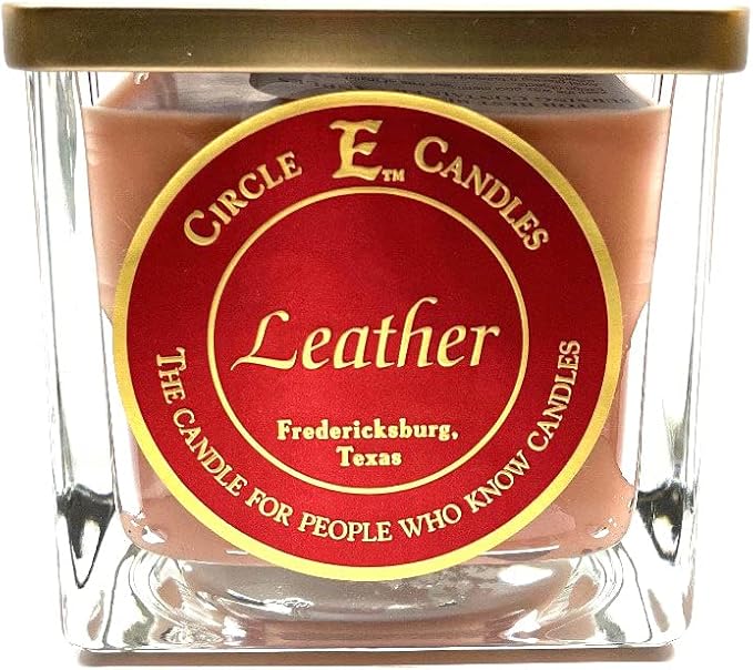 Circle E Candles, Leather Scent, Small Size Jar Candle, 8oz, Christmas Gift for Him, Rich Masculine Aroma, Holiday Candle, Cozy Winter Stocking Stuffer