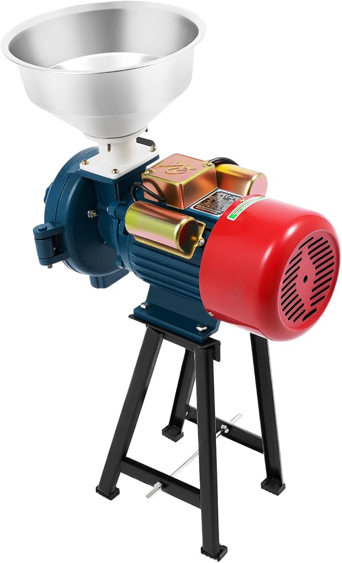 Electric Grain Mill Grinder 220V 2200W Commercial Wet Dry Corn Grinder Heavy Duty Feed Flour Mill Dry Grinding Machine for Cereals Corn Grain Wheat with Funnel