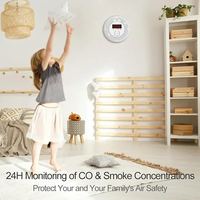 Carbon Monoxide and Smoke Detector LCD Display, Battery Powered, Dual sensors, 85dB Voice Alarm and Real-time Tracking, Suitable for Home/Kitchen/Bedroom/RV (Small Screen, 4Pack-CO&Smoke)