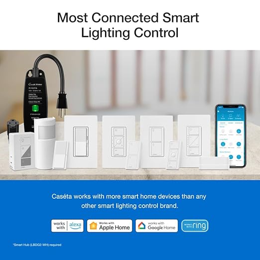 Lutron Claro Smart Light Switch for Caseta Lighting, for LED Lights, Fans, 5 Amp, Single-Pole/3-Way, Neutral Required, DVRF-5NS-LA, Light Almond