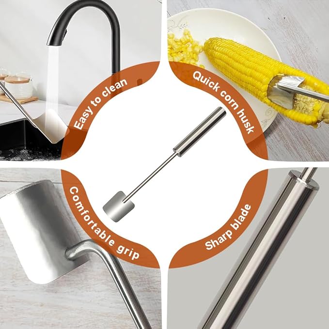 Easy Clean Corn Cob Peeler, 2026 Upgraded Long Handle Stainless Steel Upgrade Corn Stripping Tool for Home Kitchen Gadget (1)