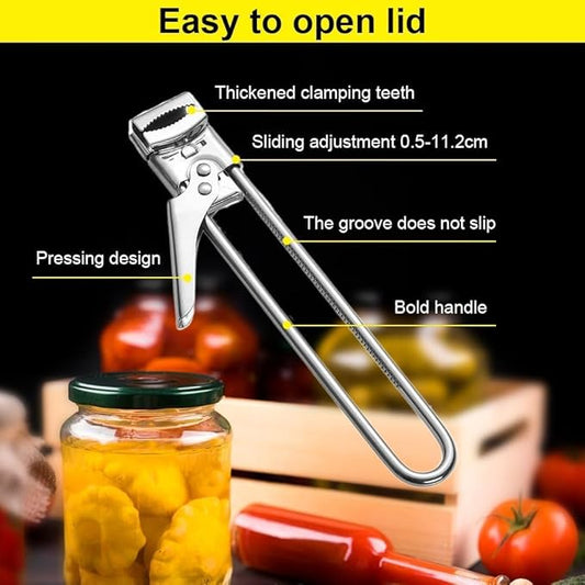 Adjustable Stainless Steel Jar Opener, 2026 New Adjustable Stainless Steel Can Opener, Manual Bottle Lids Off Cover Remover Jar Opener for Weak Hands Household Kitchen Tool (1)