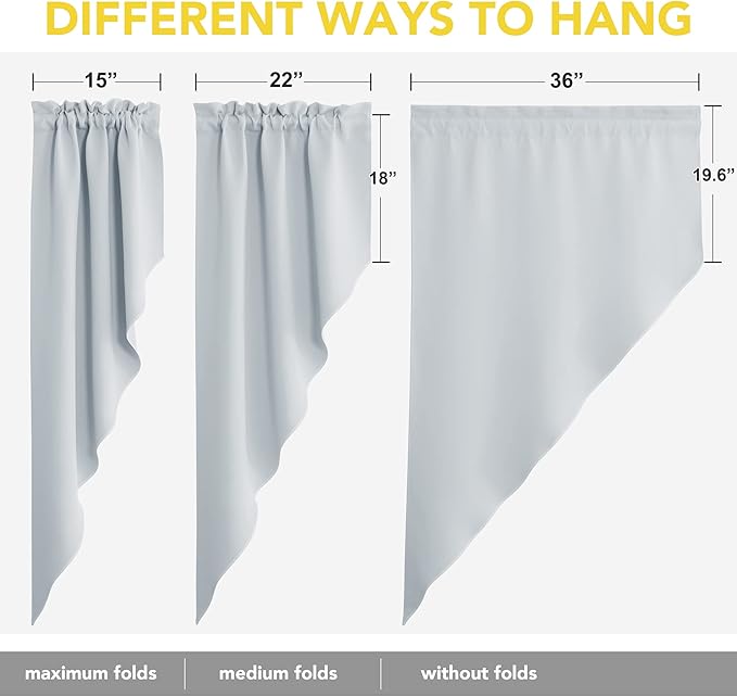 NICETOWN Room Darkening Window Treatments Pole Pocket Kitchen Tier Curtains- Tailored Scalloped Valance/Swags for Bedroom (One Set, W36 X L63 inches Each Panel, Platinum-Greyish White)
