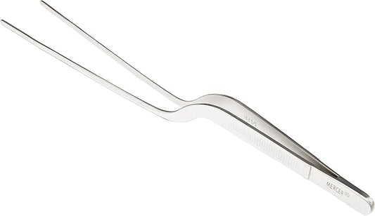 Mercer Culinary 18-8 Stainless Steel Chef Plating Tongs, Offset Tip, 7-7/8 Inch