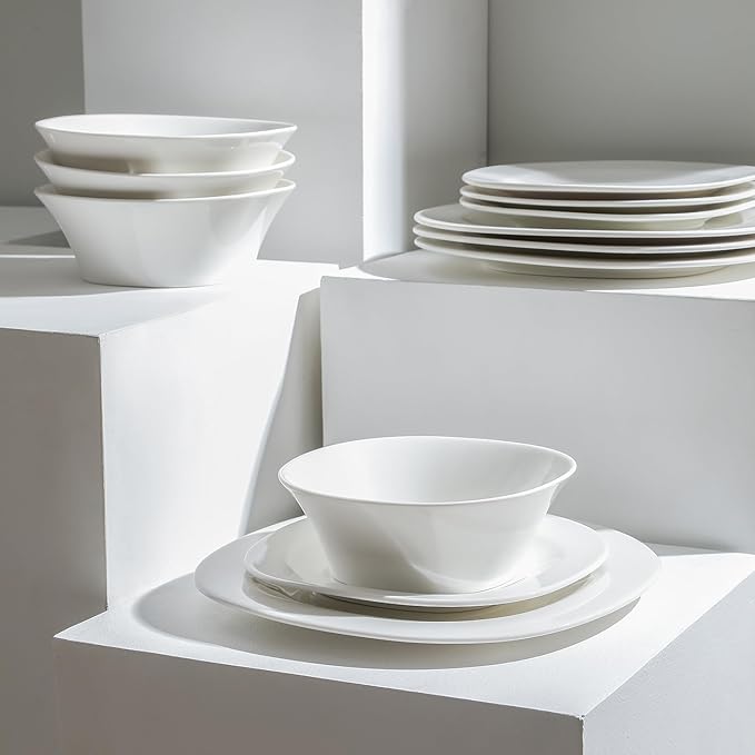 Stone Lain Quadro 12-Piece Dinnerware Set Porcelain, White