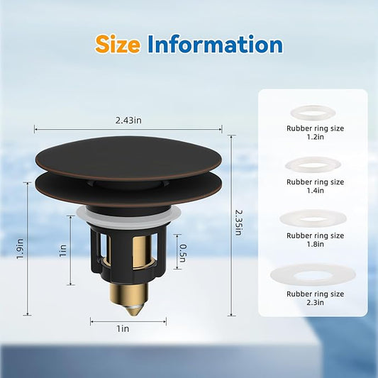 iFealClear 2 Pack Universal Bathroom Sink Stopper, Pop Up Sink Drain Strainer with Hair Catcher, Fit 1.1"-2.36" US Basin, Wash Basin Drain Plug with Big Cover Cap, Brass Bounce Core, Oil Rubbed Bronze