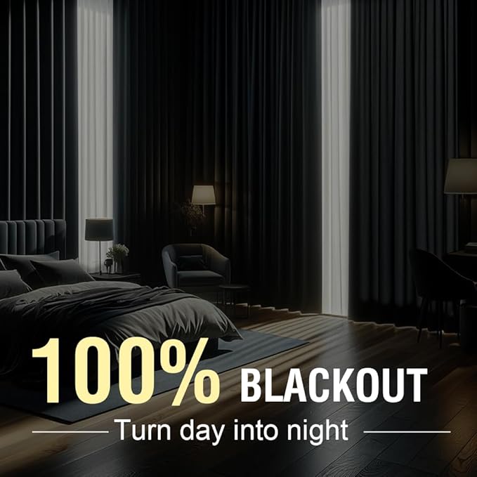 H.VERSAILTEX 100% Blackout Curtain for Bedroom 96 Inches Long Grommet Linen Face Full Light Blocking Curtain Drape for Living Room Thermal Insulated Linen Look Curtain 1 Panel, Pure White